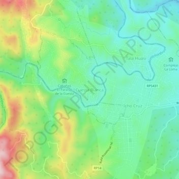 Mapa topográfico Cuesta Blanca, altitud, relieve