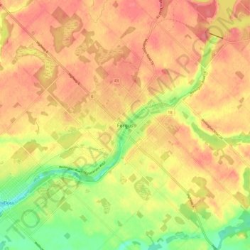 Mapa topográfico Fergus, altitud, relieve