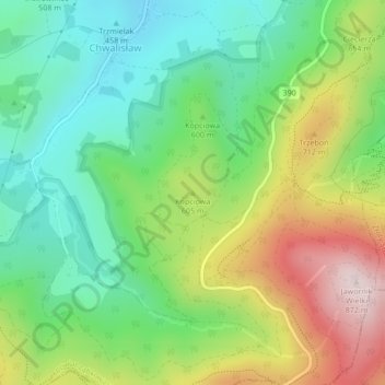 Mapa topográfico Kopciowa, altitud, relieve