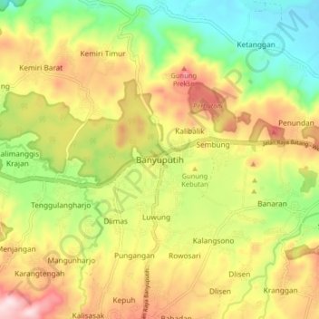 Mapa topográfico Banyuputih, altitud, relieve