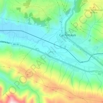 Mapa topográfico Cauris, altitud, relieve