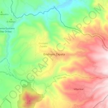 Mapa topográfico Emiliano Zapata, altitud, relieve