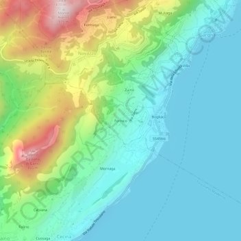 Mapa topográfico Fornico, altitud, relieve