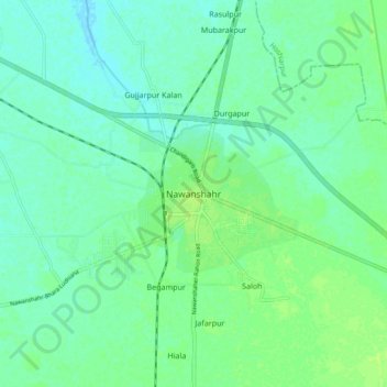 Mapa topográfico Nawanshahr, altitud, relieve