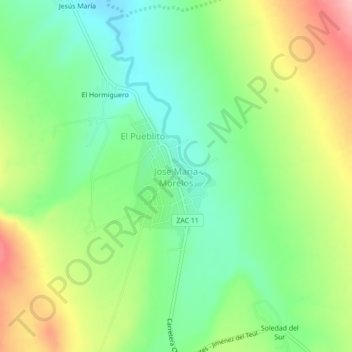 Mapa topográfico Jose Maria Morelos, altitud, relieve