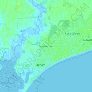 Mapa topográfico Nyetimber, altitud, relieve
