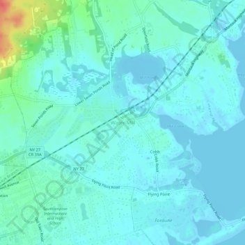 Mapa topográfico Water Mill, altitud, relieve