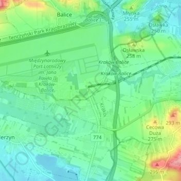 Mapa topográfico Werychów, altitud, relieve