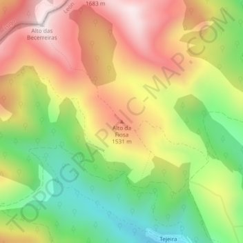 Mapa topográfico Alto da Fiosa, altitud, relieve