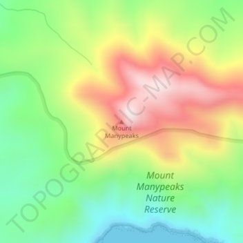 Mapa topográfico Mount Manypeaks, altitud, relieve