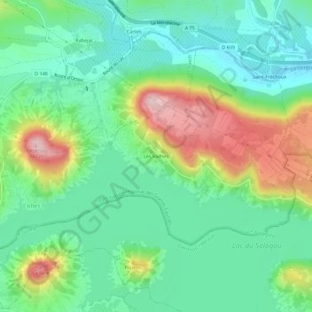 Mapa topográfico Les Vailhés, altitud, relieve