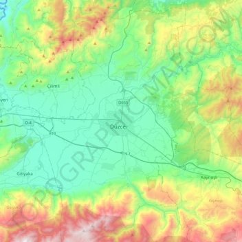 Mapa topográfico Düzce, altitud, relieve