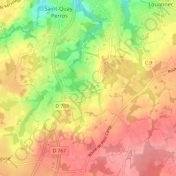 Mapa topográfico Malfos, altitud, relieve