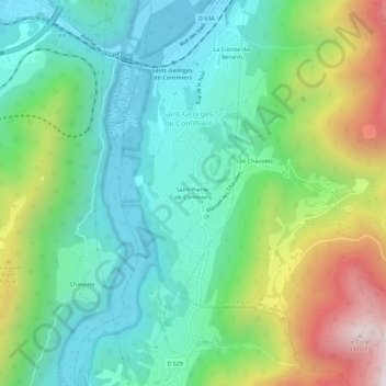 Mapa topográfico Saint-Pierre-de-Commiers, altitud, relieve