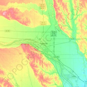 Mapa topográfico Fremont, altitud, relieve