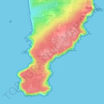 Mapa topográfico Keravel, altitud, relieve