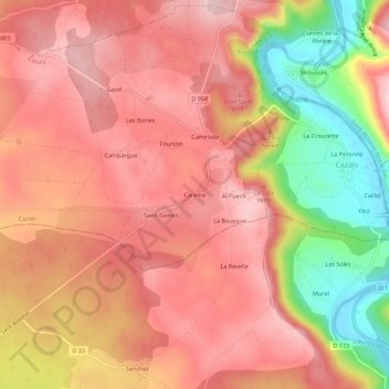 Mapa topográfico Careme, altitud, relieve