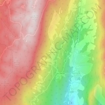 Mapa topográfico Les Rimets, altitud, relieve