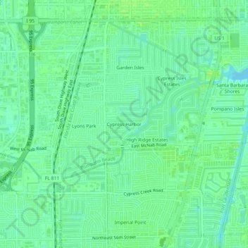 Mapa topográfico Cypress Harbor, altitud, relieve