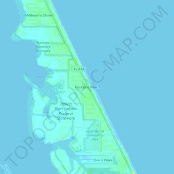 Mapa topográfico Floridana Beach, altitud, relieve
