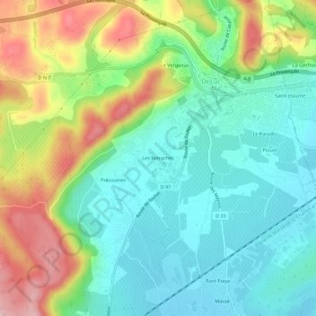 Mapa topográfico Les Retraches, altitud, relieve