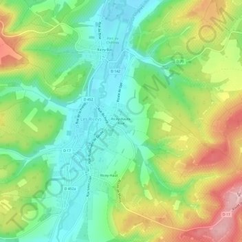 Mapa topográfico Ricey-Haute-Rive, altitud, relieve