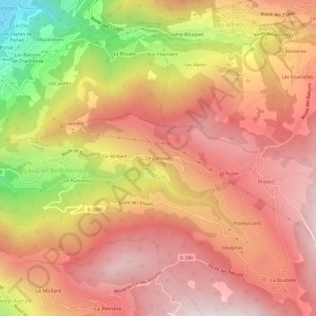 Mapa topográfico Le Carnival, altitud, relieve