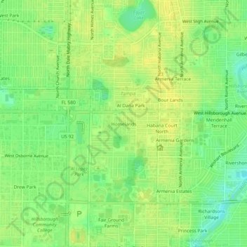 Mapa topográfico Homelands, altitud, relieve
