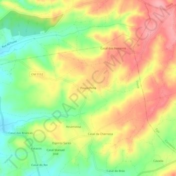 Mapa topográfico Pouca Pena, altitud, relieve