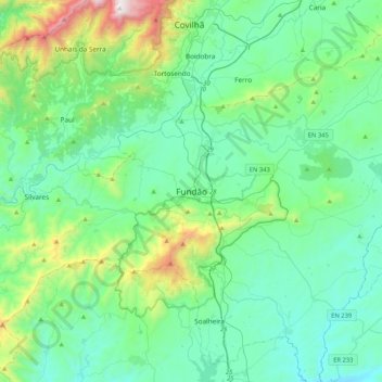 Mapa topográfico Fundão, altitud, relieve