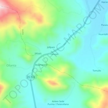 Mapa topográfico Tunuyo, altitud, relieve