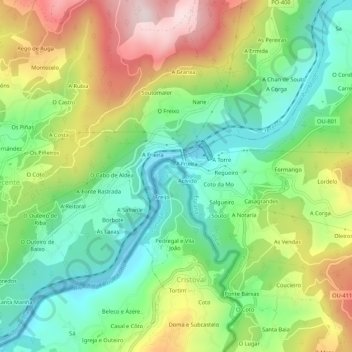 Mapa topográfico Cevide, altitud, relieve