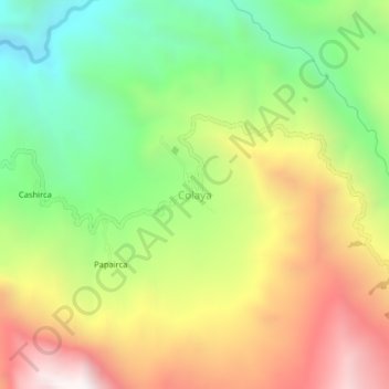 Mapa topográfico Colaya, altitud, relieve