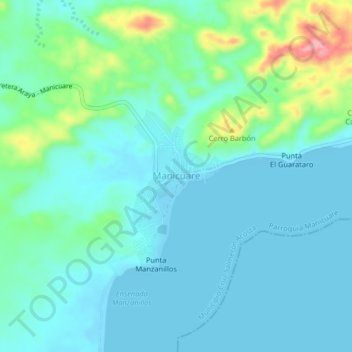 Mapa topográfico Manicuare, altitud, relieve