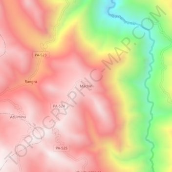 Mapa topográfico Machin, altitud, relieve