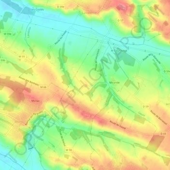 Mapa topográfico Laoureaux, altitud, relieve