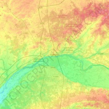 Mapa topográfico Orléans, altitud, relieve