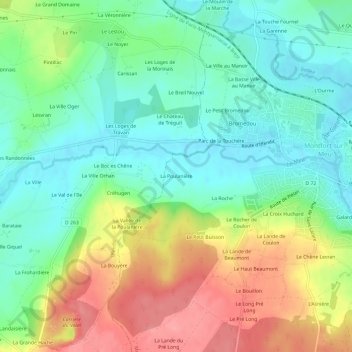 Mapa topográfico La Poulanière, altitud, relieve