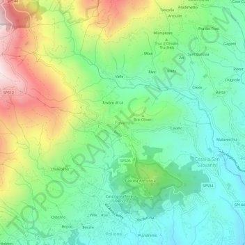 Mapa topográfico Favaro, altitud, relieve