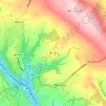 Mapa topográfico Foxt, altitud, relieve