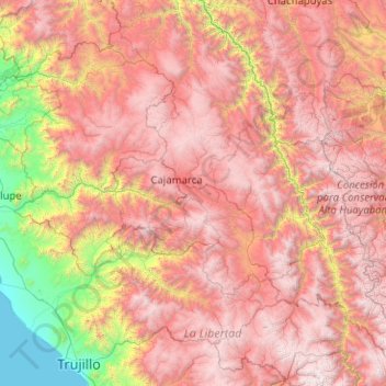 Mapa topográfico Provincia de Cajamarca, altitud, relieve