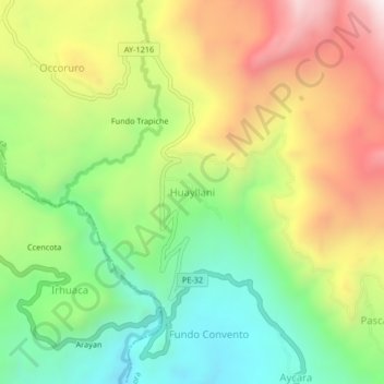 Mapa topográfico Huayllani, altitud, relieve