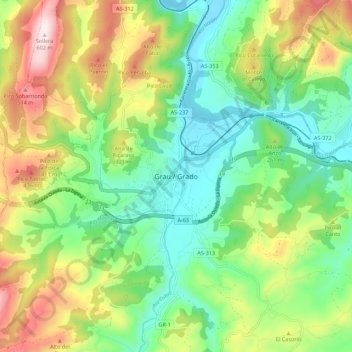 Mapa topográfico Grado, altitud, relieve