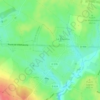 Mapa topográfico Les Bastides, altitud, relieve