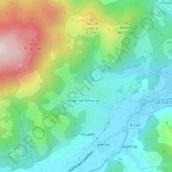 Mapa topográfico Las Bignos, altitud, relieve