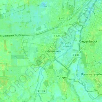 Mapa topográfico Hundsmühlen, altitud, relieve