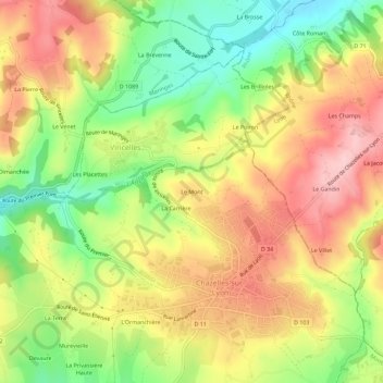 Mapa topográfico Le Mont, altitud, relieve