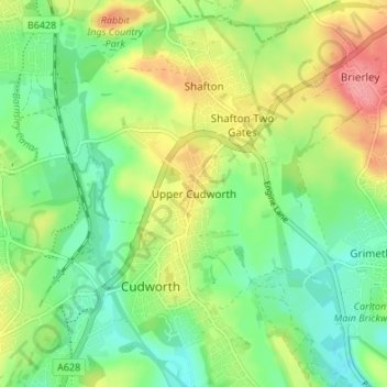 Mapa topográfico Upper Cudworth, altitud, relieve