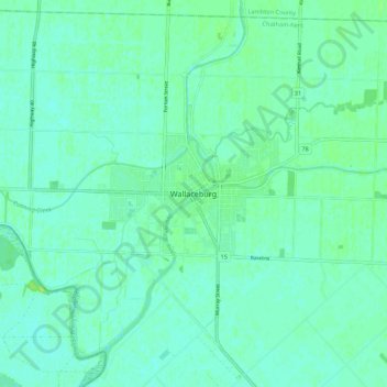 Mapa topográfico Wallaceburg, altitud, relieve