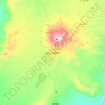 Mapa topográfico ሶዶ / Sodo, altitud, relieve